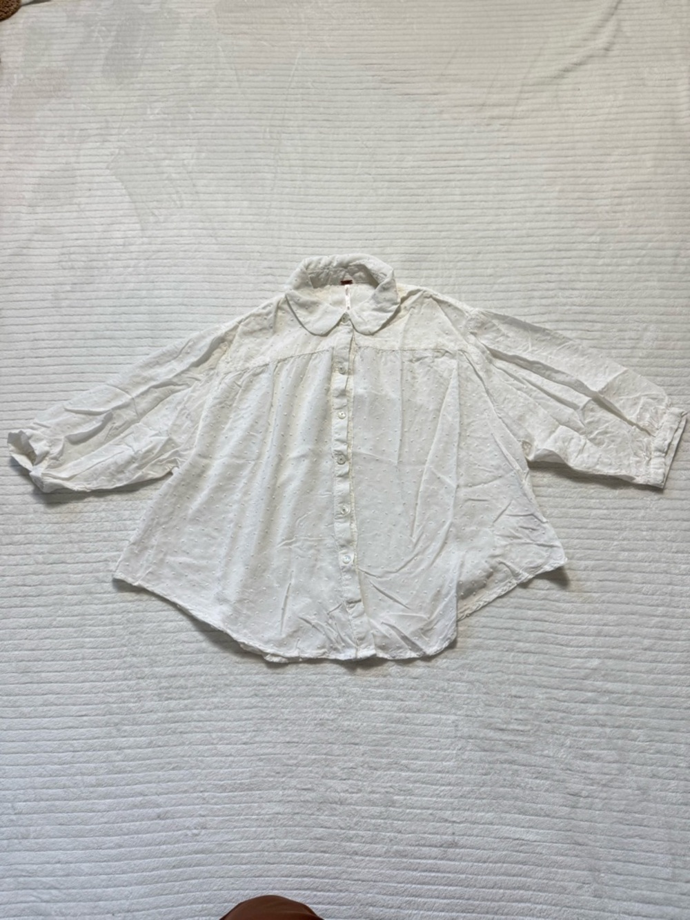 Free People Cream Swiss Dot Button-Front Top
